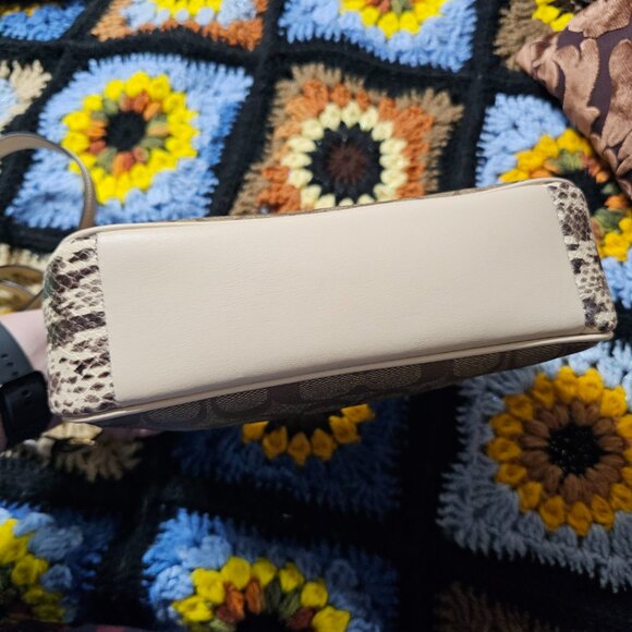 Coach Teri Shoulder Bag Purse In Signature Canvas and Embossed Snakeskin - Picture 6 of 8